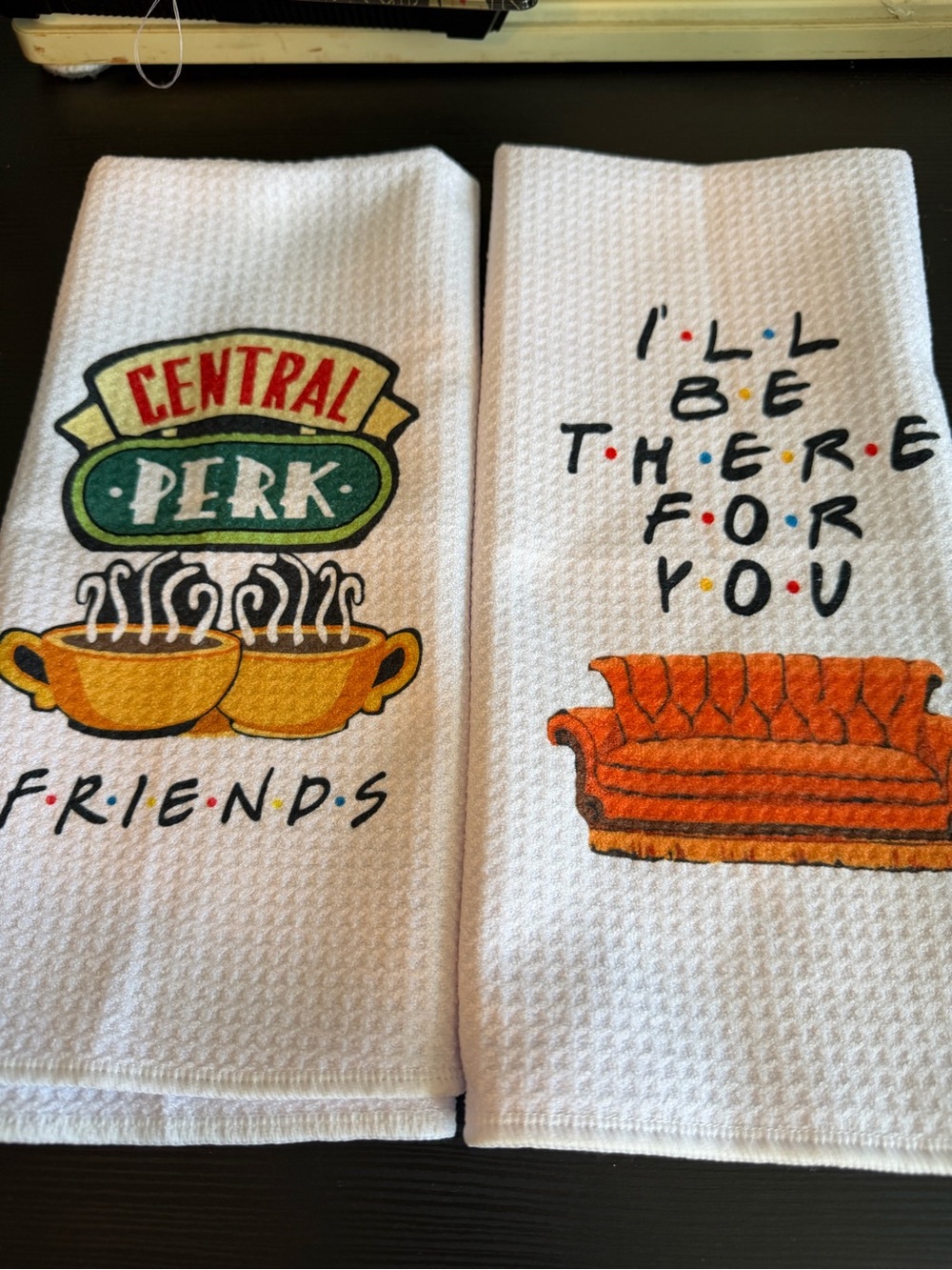 Friends-Inspired White Kitchen Towel Set with Yellow & Orange Accents